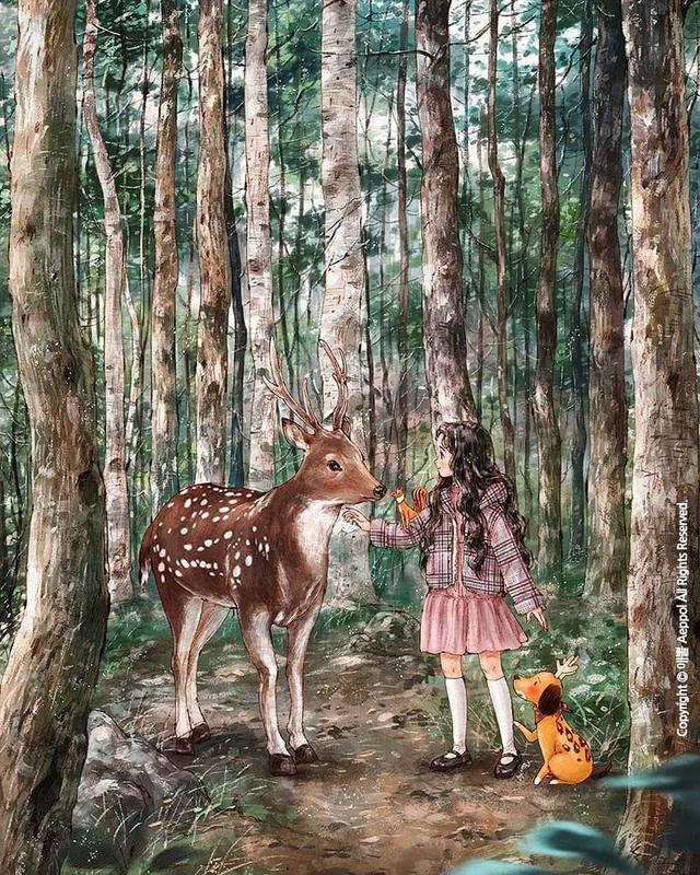 每日插画｜aeppol的治愈系森林少女日记，休息一会儿再走也没关系