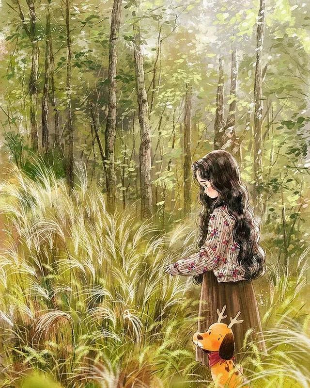 每日插画｜aeppol的治愈系森林少女日记，休息一会儿再走也没关系